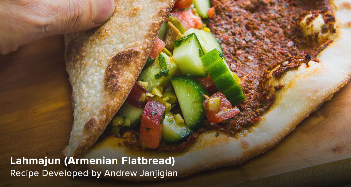 Lahmajun (Armenian Flatbread). Recipe Developed by Andrew Janjigian.